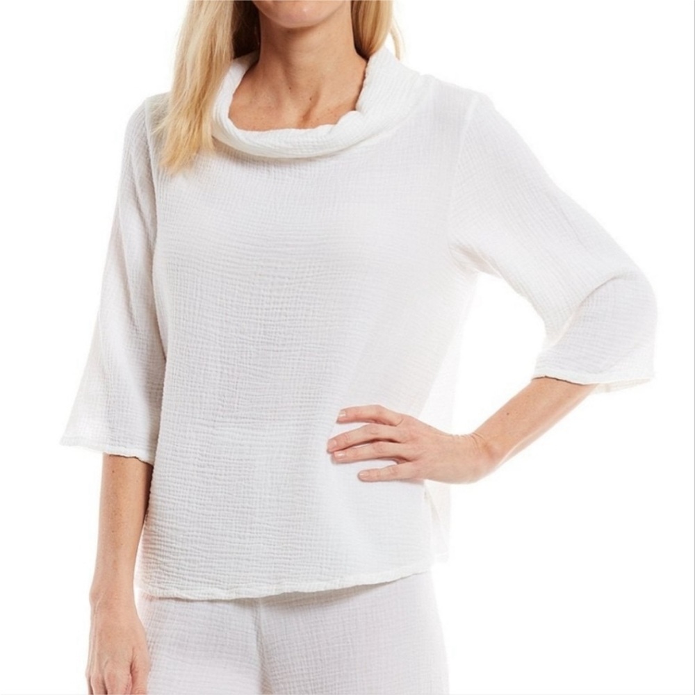 Bryn Walker white top gauzy  cowl collar XL cotton